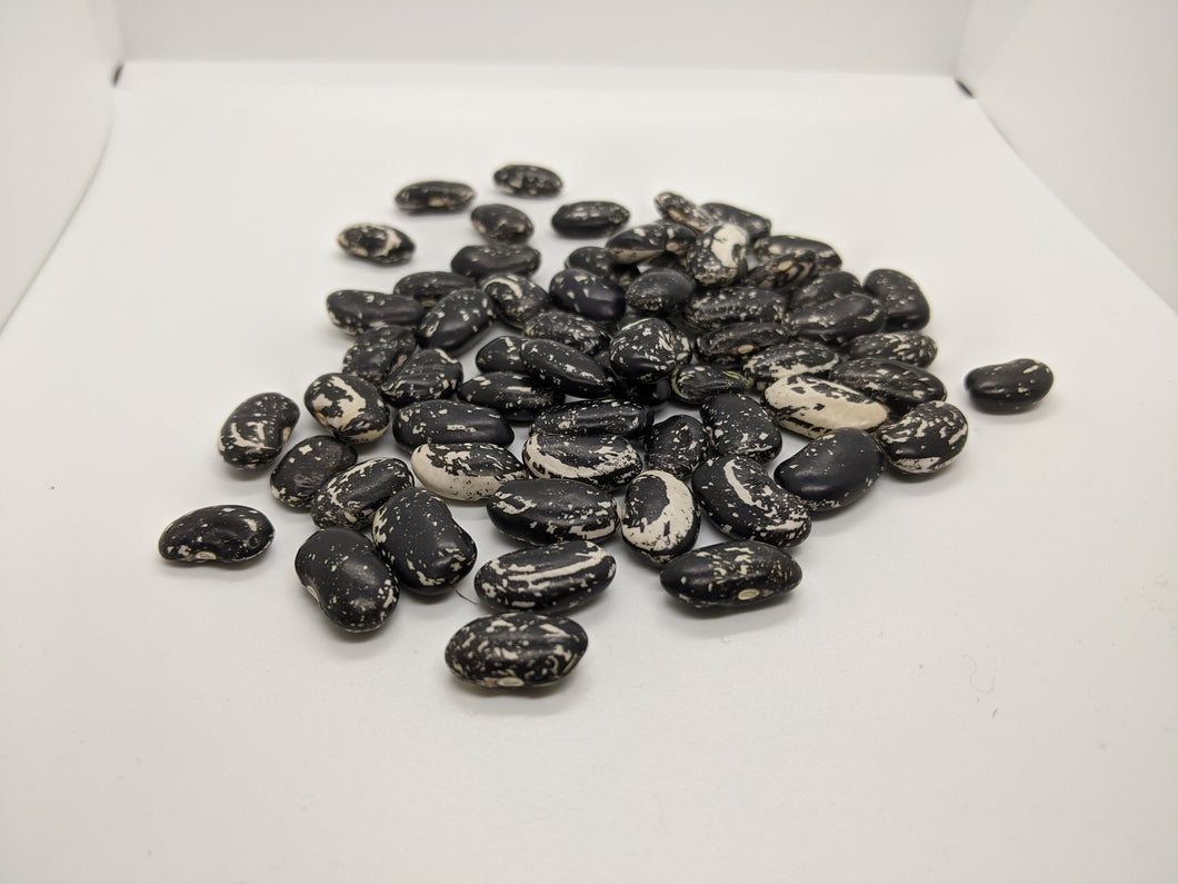 beans that are mostly black, with white speckles reminiscent of nebulae, gas, or dust swirling under the gravitational influence of a nearby mass.
